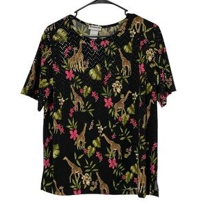 Bon Worth Vintage Giraffe Novelty Print Reflective Short Sleeve Top